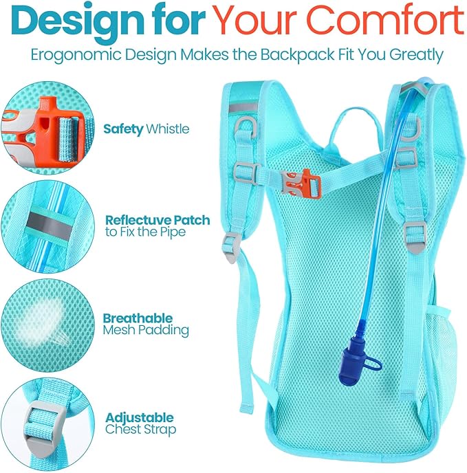 2 Pcs Kids Hydration Backpack with 1.5L Water Bladder Lightweight Kids Hiking Backpack Water Rucksack for Boys Girls Climbing Running