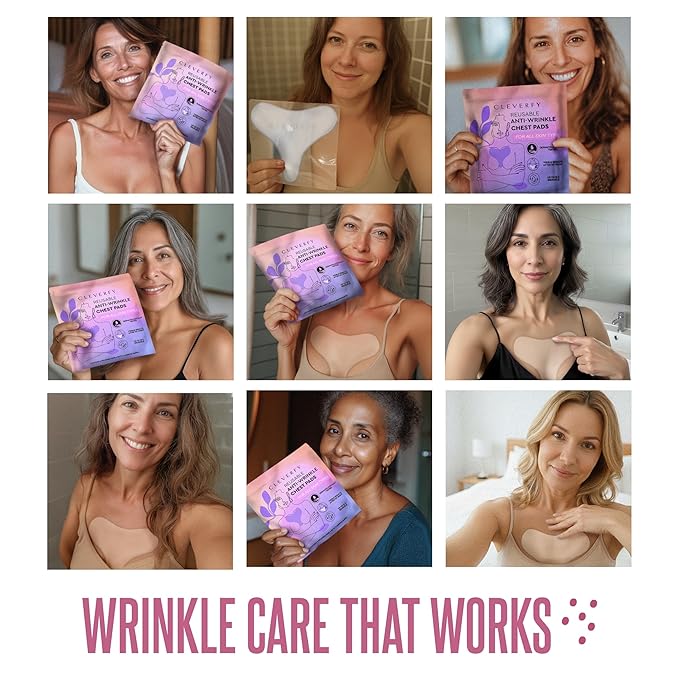 CLEVERFY Silicone Chest Wrinkle Patches for Side Sleeping – Reusable Décolleté Anti-Wrinkle Chest Pads for Overnight Line Prevention (3 Pack, T-Shape)
