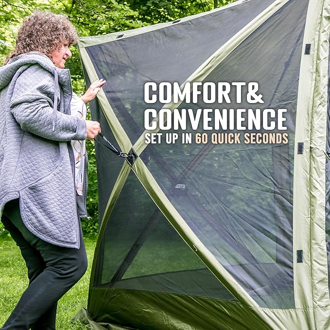 CLAM Pop Up Screen Tent, Outdoor Camping Gazebo Canopy, Venture, 9' x 9', Green
