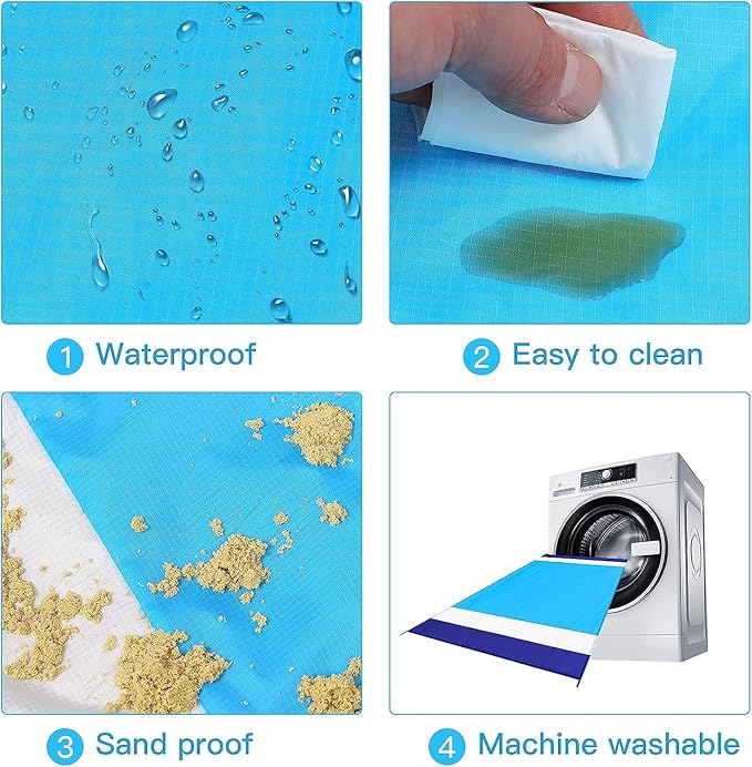 BYDOLL Beach Blanket Waterproof Sandproof Large 78''×81''/10'×9' Sand Free Oversized Sandless Picnic Mat Water Proof Packable Lightweight Blanket for Beach Camping Hiking Travel