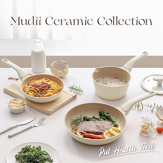 PRICUSIS Nonstick Ceramic Frying Pan, 8/10 Inch Skillet with Stay Cool Handle, Fully Coated, Induction Compatible & Oven Safe, 100% Dishwasher Safe, PTFE PFAS & PFOA Free（8 Inch, Coconut White）