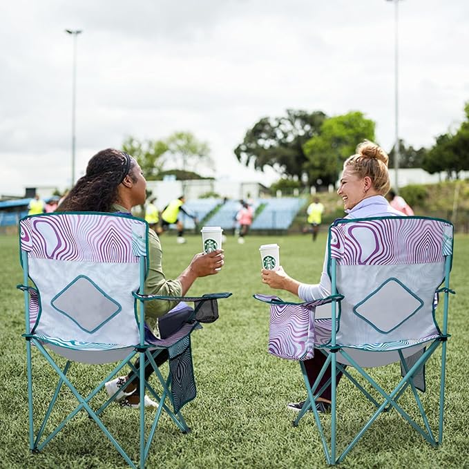 Nazhura 2 Pack Folding Camping Chair with Cooler Pouch, Mesh Backrest and Cup Holder Pocket (Flower, 2 Pack)