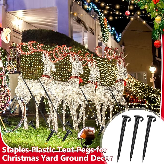 Vicenpal 24 Pcs 7 Inch Plastic Yard Stakes Inflatables Heavy Duty Plastic Garden Stakes for Tent Ground Replacement Outdoor Fence Lawn Pegs Landscape Staples Halloween Christmas Decorations (Black)
