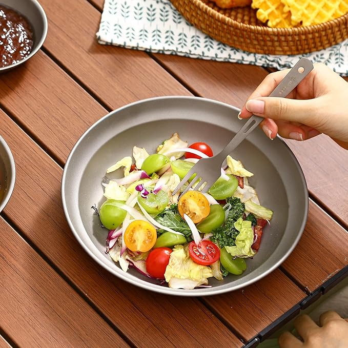 Pure Titanium Camping Plate 8.26 inch Ultralight Metal Dish Plate Backpacking Deep Plate for Hiking Kitchen