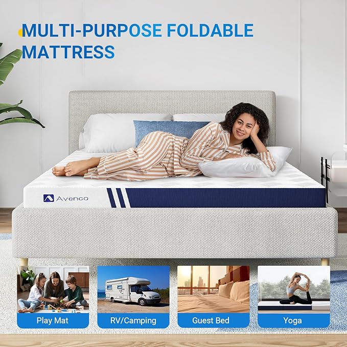 Avenco Trifold Mattress, 4 Inch Folding Mattress Twin Size, Memory Foam Foldable with Removable Cover & Detachable for Floor Bed, Camping, Guest