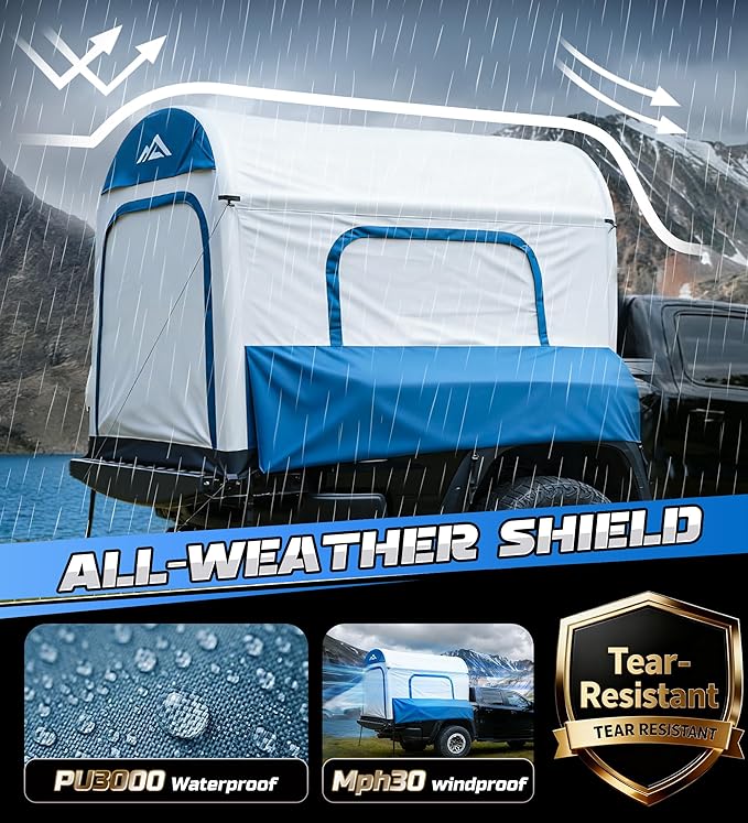 Inflatable Truck Bed Tent for Camping 5.5ft-8ft, PU 3000mm Waterproof Pickup Truck Tent with 4'' Thick TPU Air Beams, 2 Mins Fast Setup Portable Ground & Truck Tent for 2-3 Person