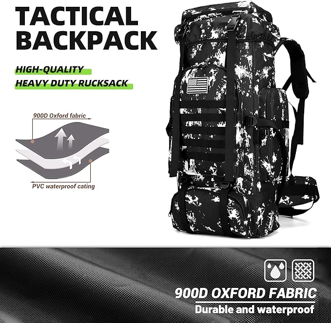 King'sGuard 70L Camping Hiking Backpack for Men Women Large Military Tactical Backpack Molle Rucksack Backpack for Outdoor