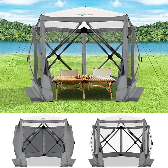 COBIZI 10x10 FT Pop up Gazebo, Popup Canopy Tent, Screened in Gazebos with sidewalls, Waterproof Portable Outdoor Small Screen Tents Sun Shelter,carpas para Patio for Camping, Garden,Backyard,Grey