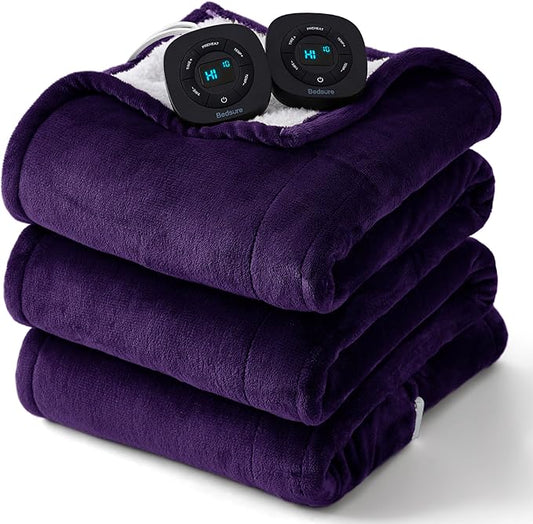 Bedsure Electric Blanket King Size - Dual Control Heated Blanket King Size, Fast Heating with 10 Time Settings & 10 Heat Settings, Warm Gift for Grandma (100x90 inches, Purple)
