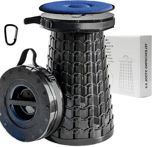 ALEVMOOM 2025 XXL 19.7" Collapsible Stool with Cushion, Capacity 1000lbs Portable Stools for Adults Heavy Duty, Adjustable Height Telescoping Folding Stool, for Outdoor Camping Travel Hiking Fishing