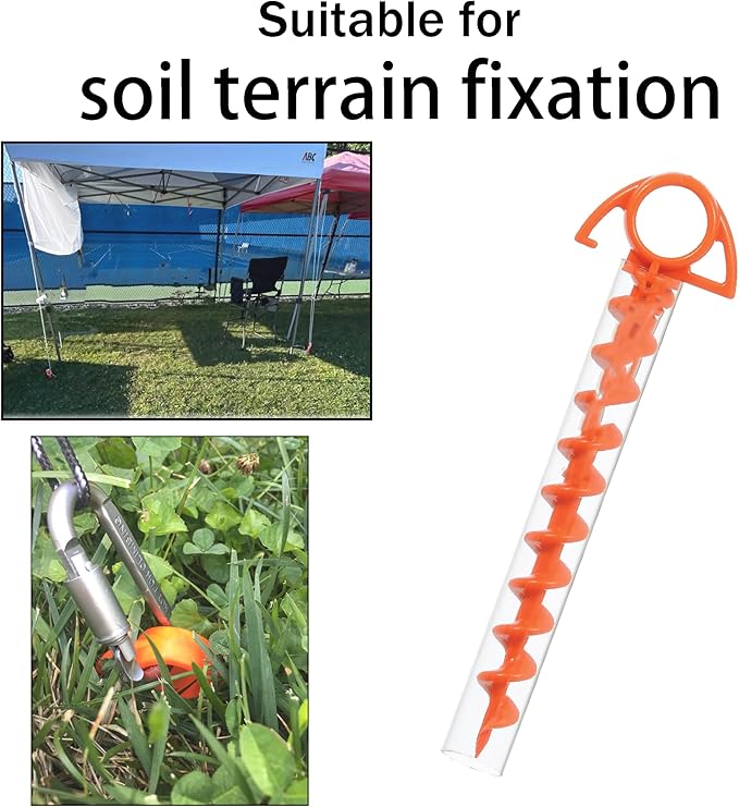Heavy Duty Screw-in Tent Stakes Included T-Grip Tool for High Wind, Sand, Canopies and Camping 100% Recycled Ultimate Ground Anchors (Small, Single Pack, Orange,(2 Pack)