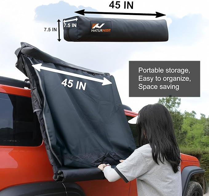 Naturnest Shower Awning, Car Camping Shower with Led Light, Roof, and Floor Mat, Portable Privacy Car Side Tents as Camping Bathroom, Restroom, Toilet