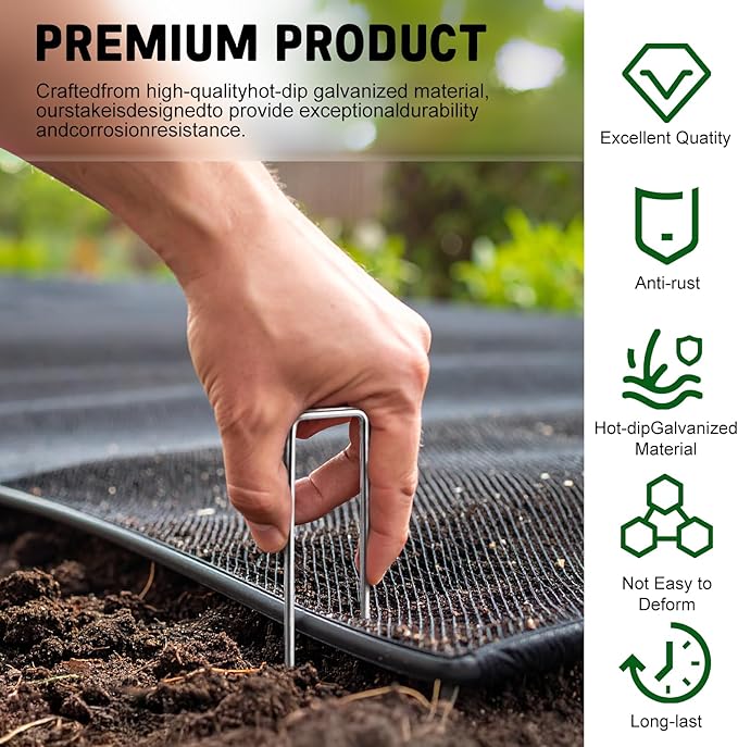 6 Inch Heavy Duty Galvanized Garden Staples, 11 Gauge Landscape Fabric Stakes with Adjustable Width for Weed Barrier, Sod, Fencing and Outdoor Decoration (25)