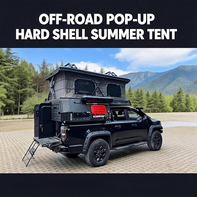 Hard Shell Truck Tent - Pop Up Overland Tent with Memory Foam Mattress for Full Size Pickups, 4 Season Waterproof Truck Bed Tent with Anti-Condensation Mat and LED Light Strip for Luxury Camping