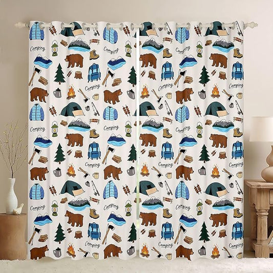 jejeloiu Camper Blackout Curtains Happy Camping Darkening Drapes for Bedroom Living Room Decor RV Camping Thermal Insulated Shades Wild Animal Window Treatments, 2 Panels 52 x 63 Inch