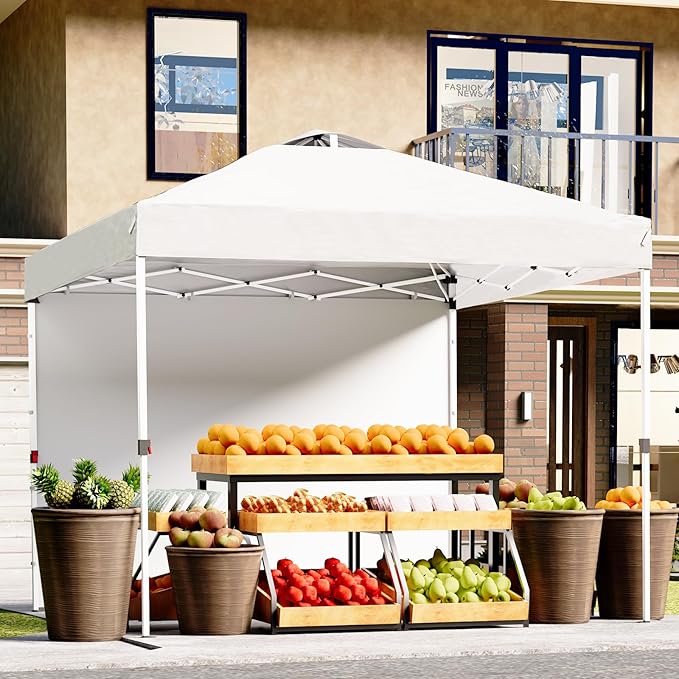Shades 10x10 Pop Up Canopy with 3 Sidewalls & 4 Sandbags,Heavy Duty Beach Tent with Portable Bag,Sun Shelter for Parties,Events,Outdoor Gazebo with 420D Coated Waterproof White Fabric