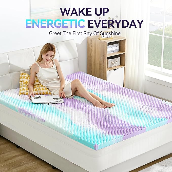 SINWEEK 3 Inch Egg Crate Memory Foam Mattress Topper Queen Size, Soft Mattress Pad for Back Pain Relief, Bed Topper, CertiPUR-US Certified, Colorful