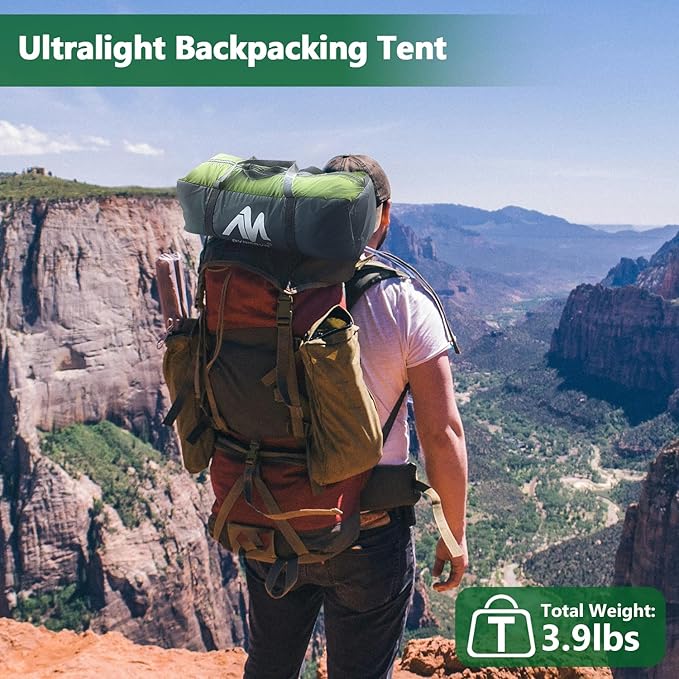 AYAMAYA 1 Person Tent for Backpacking - Lightweight Single Person Hiking Tent with Skylight & Waterproof Rainfly & Ground Vents, Easy Setup One Man Small Tent for Camping Backpacking Hiking