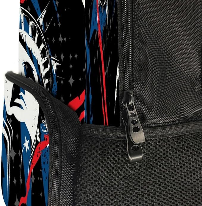 Lightweight Daypack Backpack for Trekking Work Running, Big Capacity Multipurpose Anti-Theft Bookbag, Statue Of Liberty American Flag Black Business Computer Bag