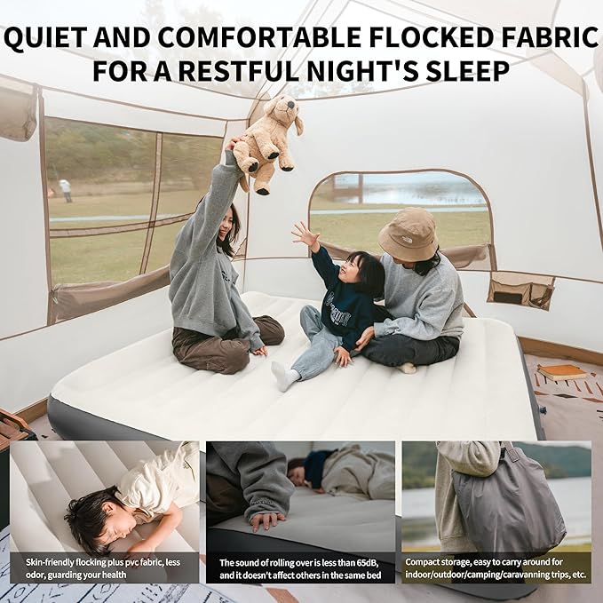 Naturehike Pillow Top Plush Compact King Air Mattress, Blow Up Bed with Rechargeable Built-in Electric Pump, Inflatable Airbed for Camping, Home, Guests