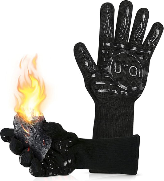 BBQ Grill Gloves, 1472°F Heat Resistant Barbecue Gloves Oven Mitts, Silicone Non-Slip Cooking Gloves for Kitchen, Grilling and Baking, EN407 Certified, 13 inch Long, Black, XL Size