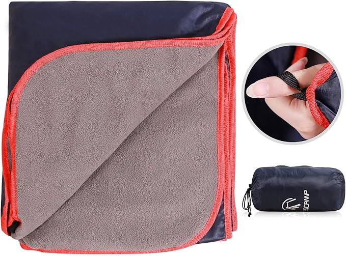 REDCAMP Large Waterproof Stadium Blanket for Outdoor Sports, Soft Warm Fleece Camping Blanket Windproof for Cold Weather, 79"x 59"Dark Blue