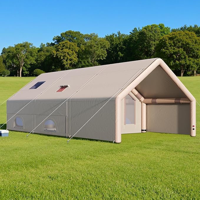 SPECRAFT Canvas Bell Yurt Tents & Inflatable Tent for Camping, Waterproof Glamping Tent with Stove Jack, Breathable Mesh, Snowproofing Spacious 4-Season Family Shelter for Outdoor, Camping, Parties