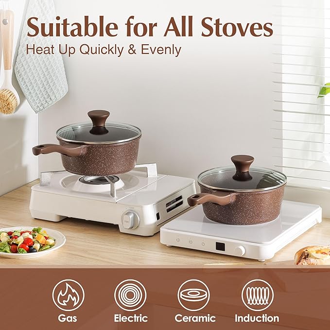 SENSARTE Saucepan Nonstick with Lid 2.0 Quarts Granite Coating Sauce Pot Small Kitchen Cooking Pot, Induction Comptable, Free of Intentionally Added PFOA