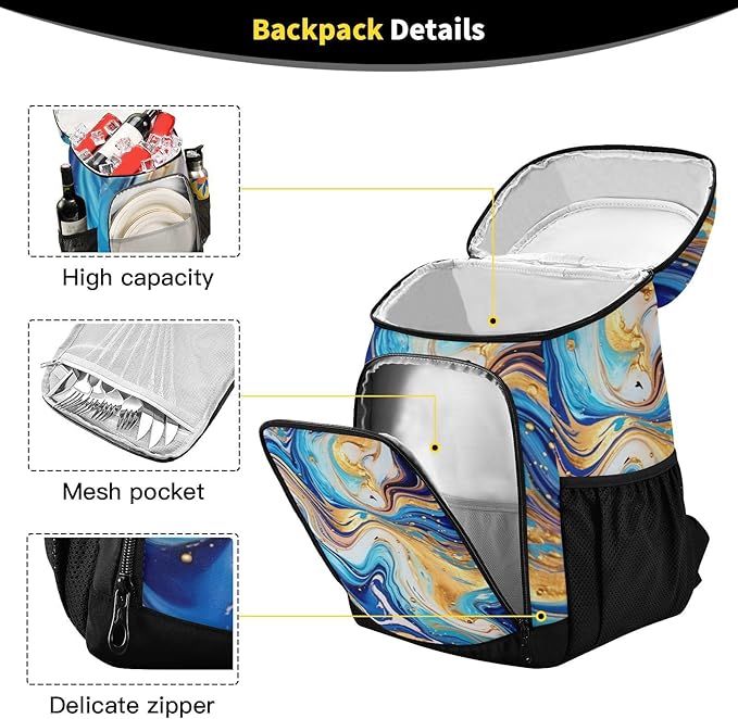 YETTASBIN Leakproof 36 Cans Cooler Backpack for Men Women - Marble Insulated Backpack Cooler Large Capacity Waterproof Lunch Bag for Hiking, Camping, Beach, Fishing, Work