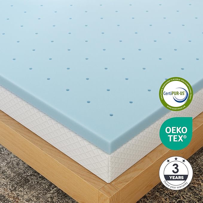EGOHOME 4 Inch King Memory Foam Mattress Topper, Cooling Gel Infused & Pressure Relieving Pad in a Box, Dorm Room Essentials, CertiPUR Certified, Blue