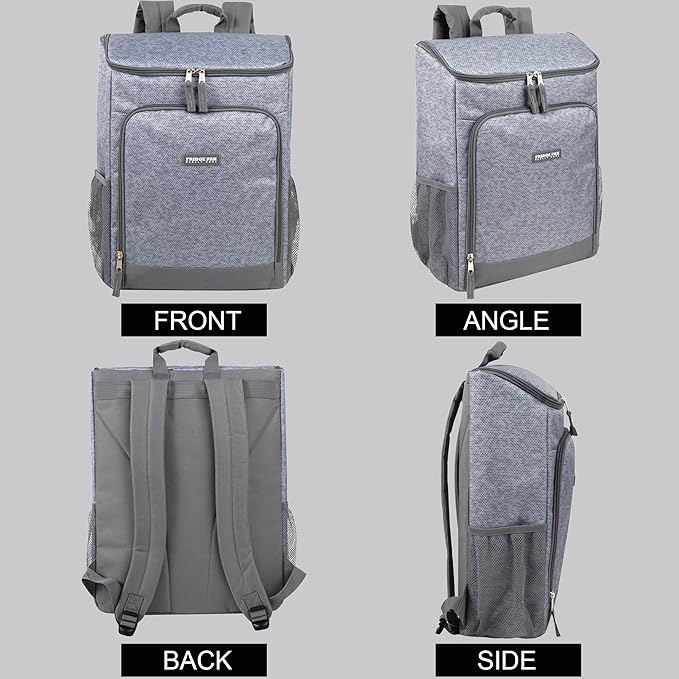 Insulated Cooler Backpack Food Delivery Bag with Drink Cup Holders, Pocket | Soft Sided Backpack Cooler Insulated Leak Proof 30 Can Travel Cooler Bag for Groceries, Camping, Beach