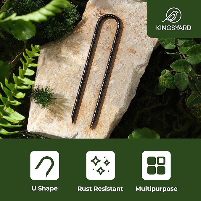 Kingsyard 16 Pack Trampolines Wind Stakes-16 Inch Long, 0.4 Inch Diameter Galvanized Steel U Hook Rebar Stakes, Multi-Purpose Heavy Duty Ground Anchors for Tent, Fences, Swing, Landscape, Black