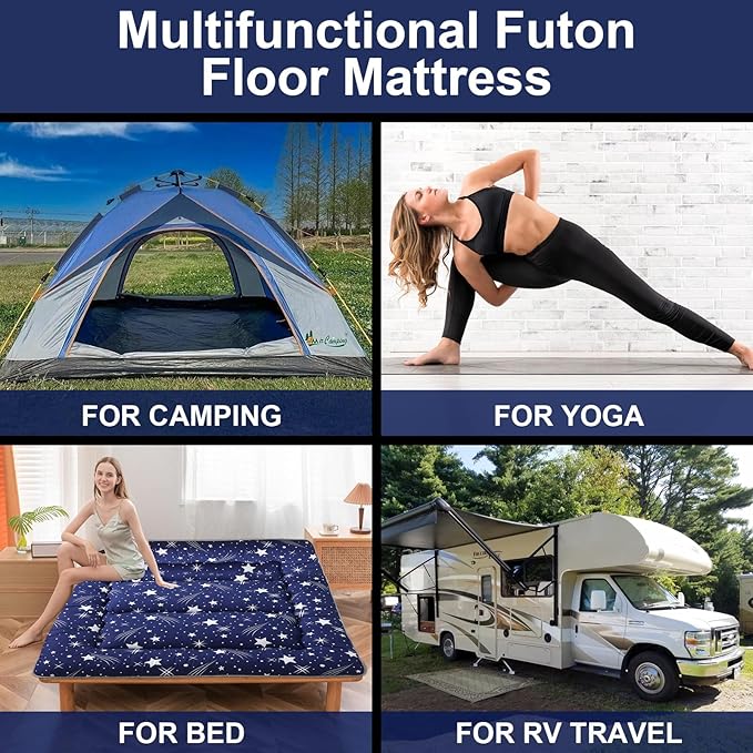 Japanese Floor Mattress,Thicken Japanese Floor Sleeping Pad Foldable,Roll Up Tatami Mat Easy to Store and Portable,Futon Mattress Suitable for Camping and Guest Room (Starry Blue, Full (80" X 47"))
