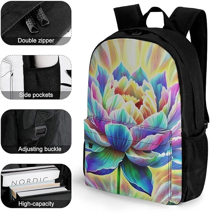 Lightweight Rucksacks for Climbing Outdoors Walking Cycling, Large Capacity Anti-Theft Multipurpose Carry On Bag, Healing Poppy Flower Camping Outdoor Backpack