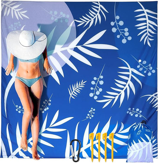 Beach Blanket Waterproof Sandproof Extra Large Beach Mat 79" X 83"/120"x108"for 1-8 Adults Quick Drying Durable Outdoor Picnic Mat for Beach Travel Camping Hiking