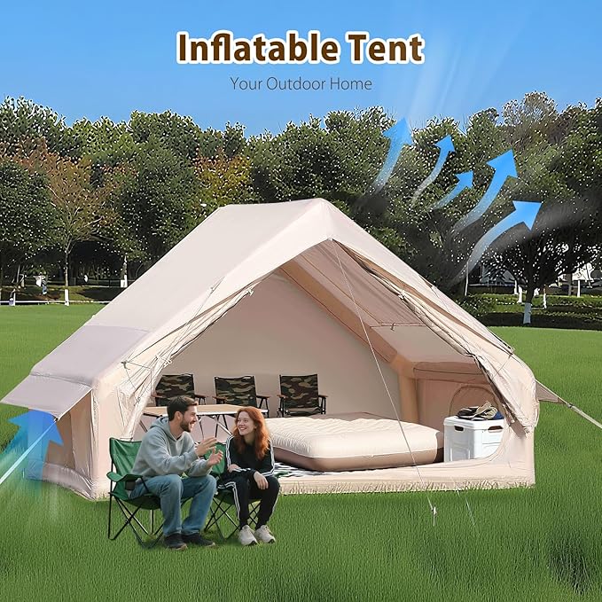 Inflatable Tents for Camping, Easy to Install Blow Up Tent with Air Pump, Waterproof and Windproof 300D Oxford Cloth Air Tents with Tear Resistant Mesh Zipper Adult 5-8 Person