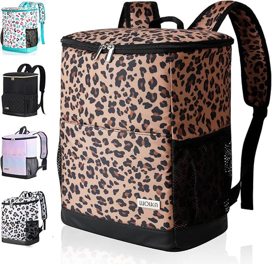 Wolka Cooler Backpack 30 Cans,Portable Backpack Coolers Insulated Leak Proof,Waterproof Soft Sided Cooler Bag for Travel,Beach,Camping,Picnic,Lunch Backpack for Women (Brown Leopard)