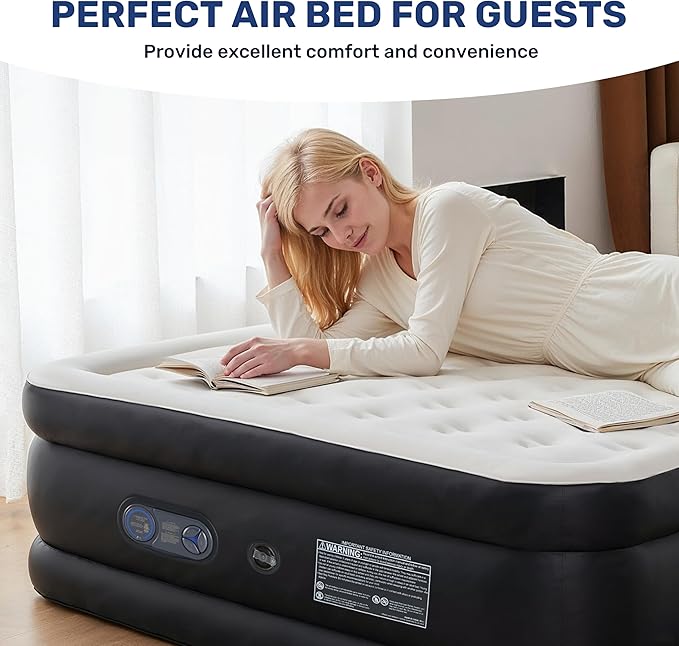 Simple Deluxe Camping Air Mattress with Built-in Electric High-Speed Pump, Blow Up Inflatable Airbed with Carrying Bag for Home Guests & Travel, Waterproof Foldable Portable
