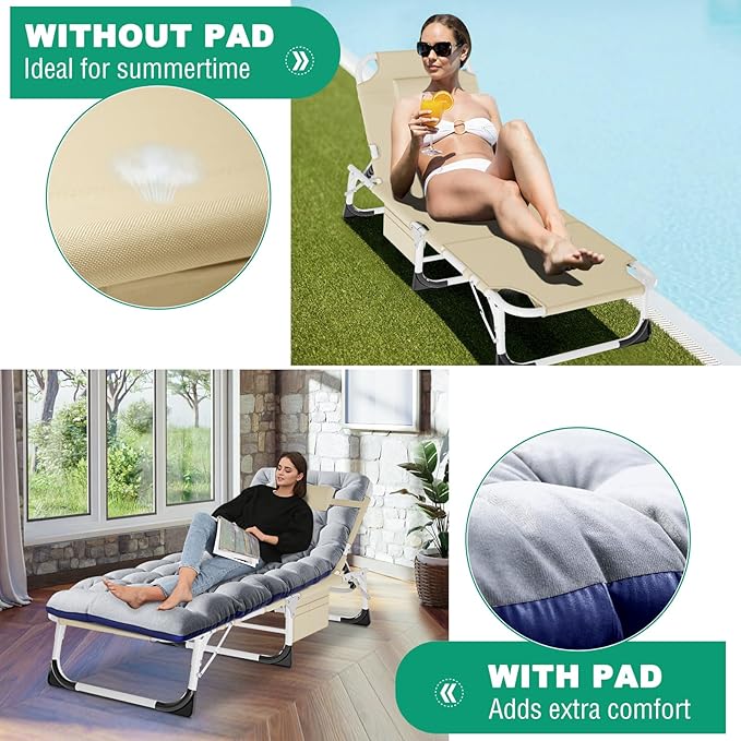 LILYPELLE Heavy Duty Tanning Chair with Face & Arm Holes, Folding Outdoor Lounge Chair for Beach, Poolside, Patio, Sunbathing, Lawn, Camping