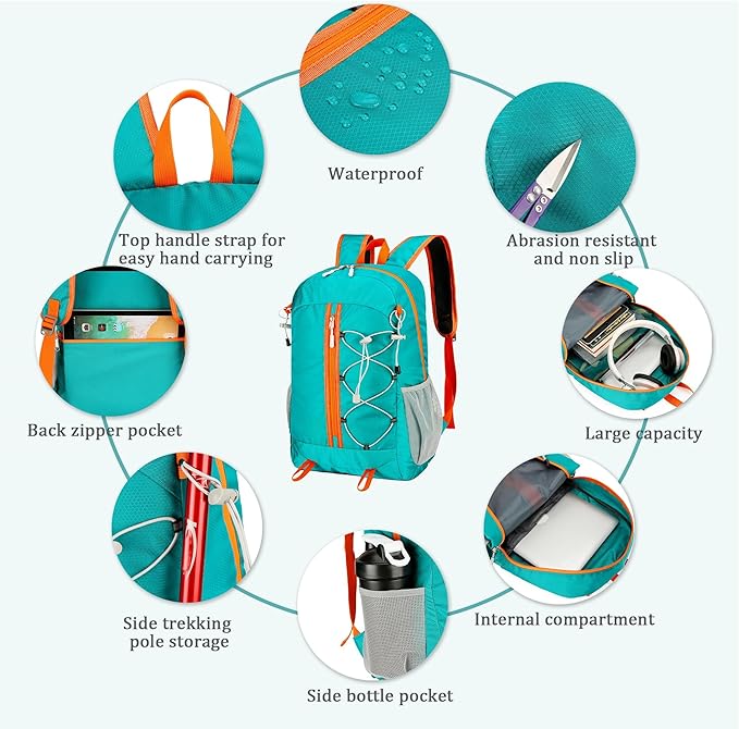 Ultra Lightweight Packable Backpack Water Resistant for Travel Camping Outdoor, 25L, 5 Colors