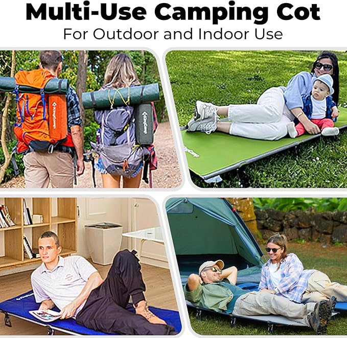 KingCamp Ultralight Camping Cot, Portable Folding Tent Camping Bed, Heavy Duty Sleeping Bed with Pillow for Adults Outdoor Backpacking Travel Hiking, Supports 350LBS, Orange