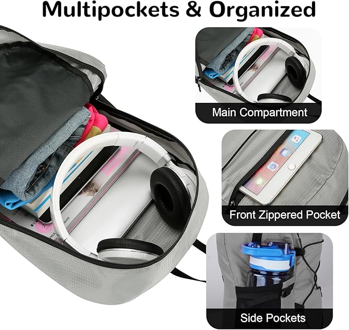 Foldable Ultralight Hiking Backpack for Men Women, Small Lightweight Packable Travel Backpack, 15L Waterproof Collapsible Nylon Daypack for Travel Hiking Outdoor, Gray