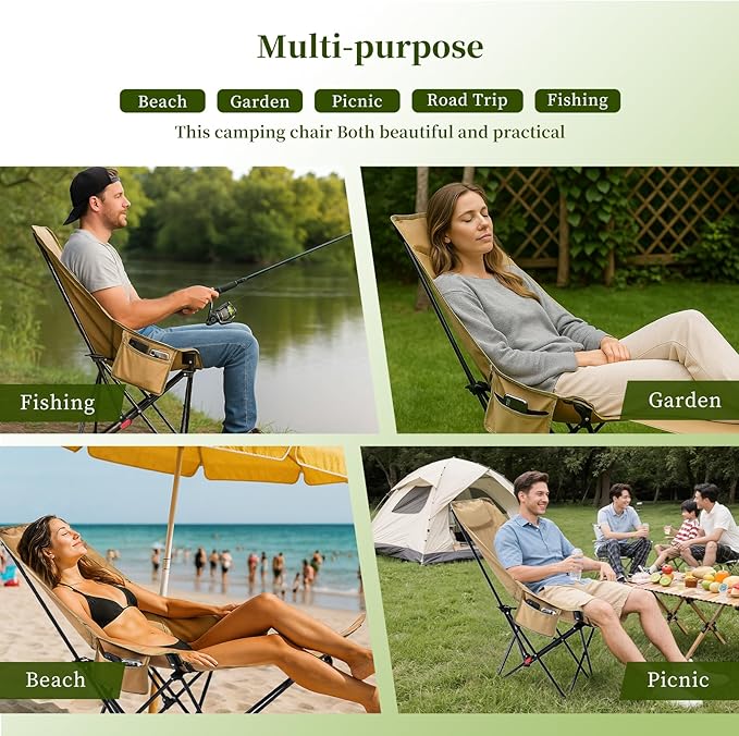 CXC Reclining Camp Chair – Comfortable Folding Chair with Foot Rest & Adjustable Back Angle, Ideal for Office Naps, Fishing, Patio, Camping, Movie Nights, and Sports Viewing