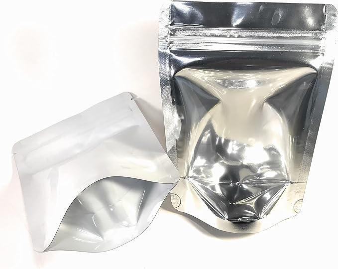 Smell Proof 4 Mil Mylar Food Storage Bags (50 Pack) Clear Front Heavy Duty Zip Seal 4.5x6.5x1.5 / 6x9x3 Inch Stand Up Leak Proof Food Grade Foil Pouch. Heat Sealable with Iron. ROYPACK (Medium)