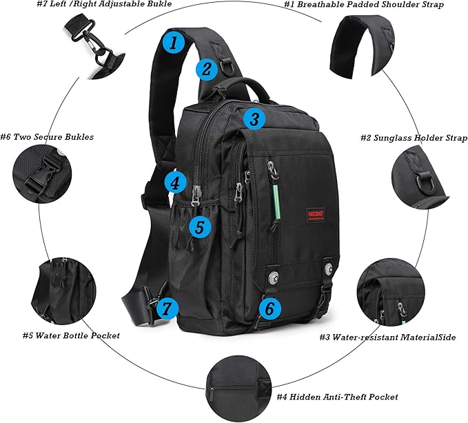 Nicgid Sling Bags Chest Shoulder Backpacks, 13.3'' 14.1'' Laptop Backpack Crossbody Messenger Bag Travel Outdoor Men Women, Green, 13.3 inch, Casual