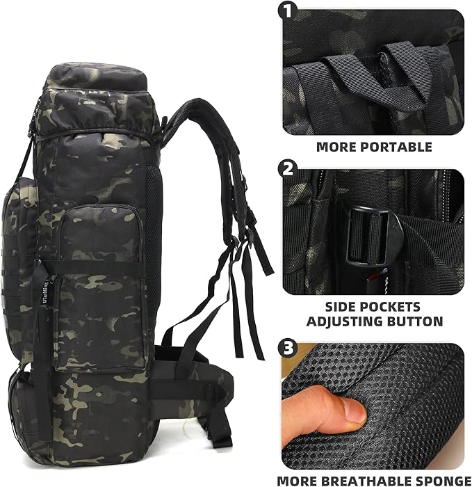 King'sGuard 70L Camping Hiking Backpack for Men Women Large Military Tactical Backpack Molle Rucksack Backpack for Outdoor