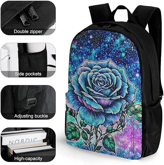 Supdreamc Daypack Bookbag Anti-Theft Multipurpose Large Capacity Bookbag, Galaxy Flower Glitter Travel Hiking Camping Rucksack With Adjustable Shoulder Straps