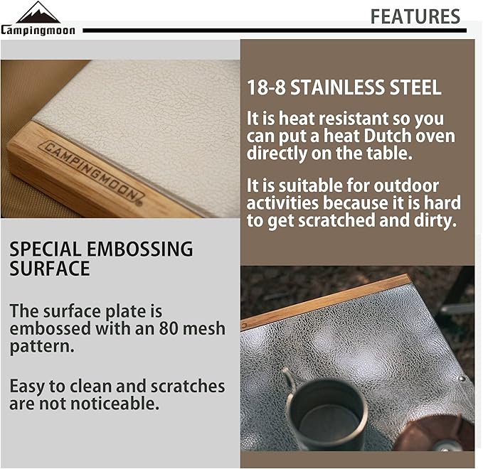 Camping Side Table Heat-Resisting Stainless Steel Embossing Process for Outdoor Table Top Grill with Carrying Bag T-380