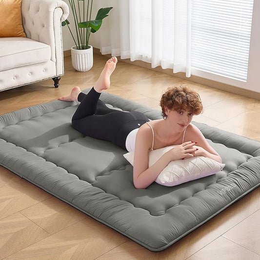 Japanese Floor Futon Mattress Queen Size, 4" Thicken Foldable Mattress Tatami Mat Sleeping Pad, 25D Foam Filled Traditional Shiki Futon (shikibuton), Designed in Japan (Dark Grey 60"x 80")