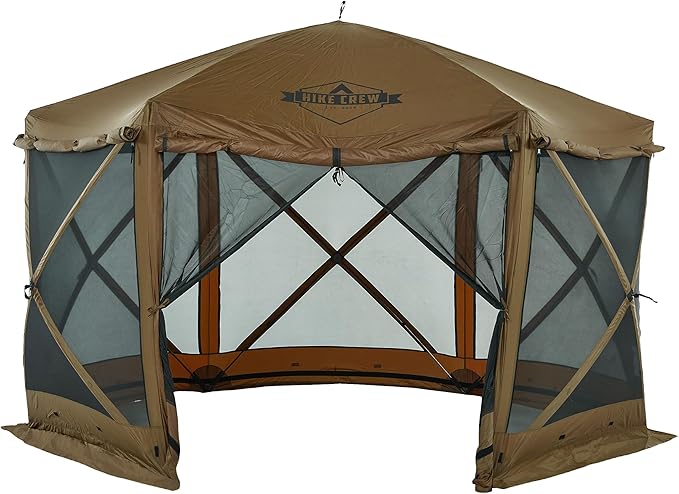 Hike Crew 12’x12’ Pop-Up Gazebo Screen Tent | 6-Sided Outdoor Canopy Shelter w/Built-in Zippered Wind Panels, Built-in Awning, Stakes, Ropes & Carry Bag for Camping & Sports | UV Resistant SPF 50+